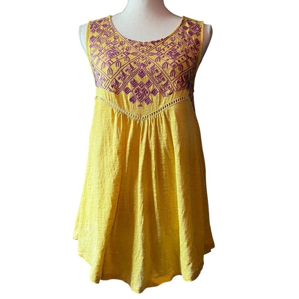 Sundance Yellow Embroidered Sleeveless Tunic Top Size Small